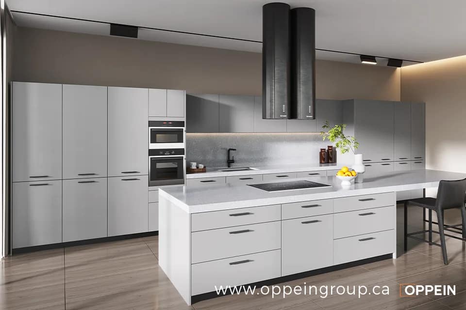 Matte Light Grey RTA Kitchen Cabinets for Sale - OPPEIN Canada